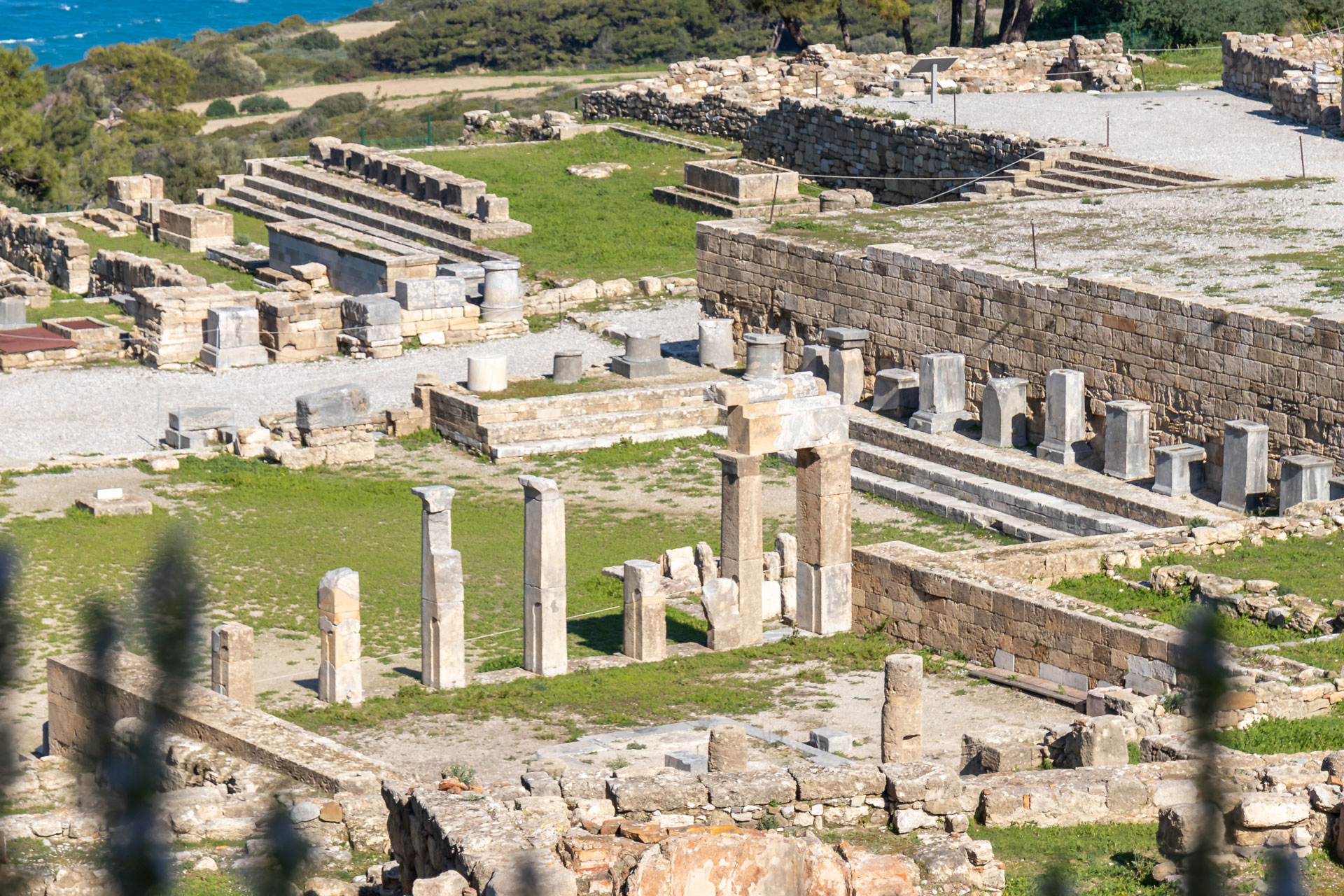 Terraced stone ruins of Ancient Kamiros overlooking the sea on the west coast of Rhodes