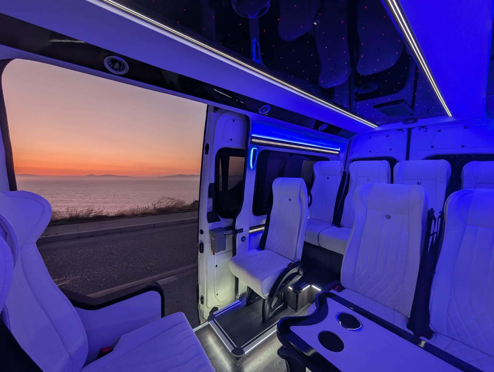 Clean comfortable interior of a private transfer vehicle ready for passengers in Rhodes